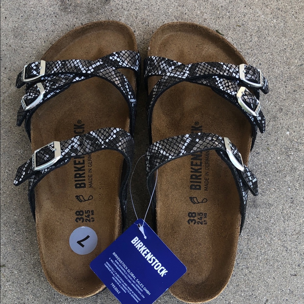 Birkenstock Triple Strap Sandals - Black and White Snakeskin